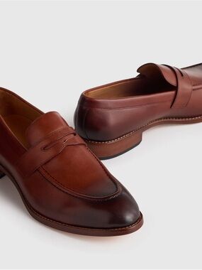 Quince New Men Calfskin Leather Penny Loafer Brandy 11.5